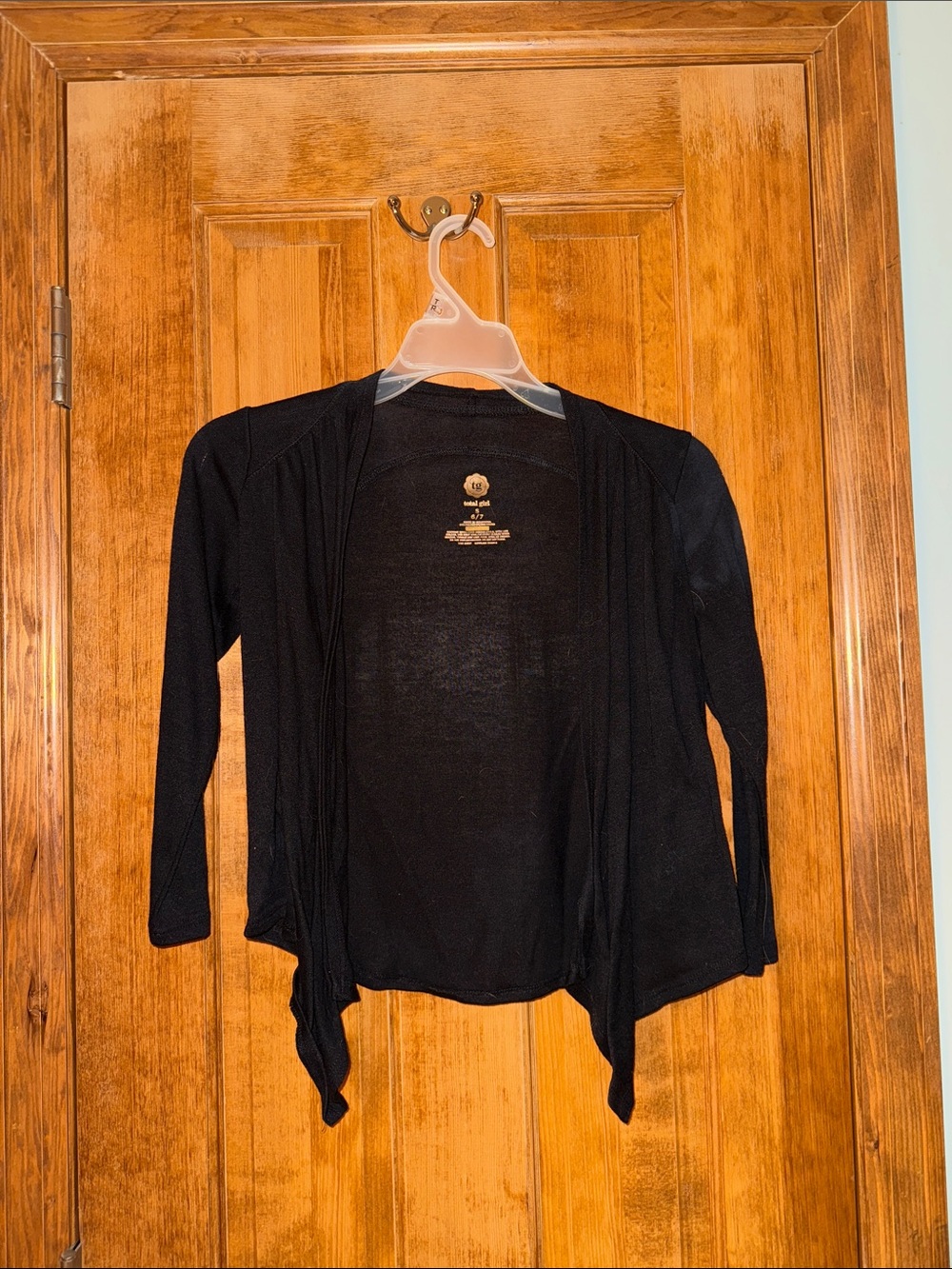 total girl Black Open-Front Draped Cardigan
